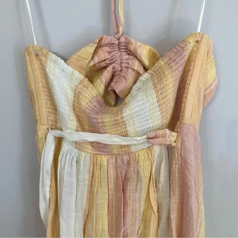 L Space Solana Cover-Up Women's Halter Wrap Dress Cream, Yellow, Pink Sz XL NWT